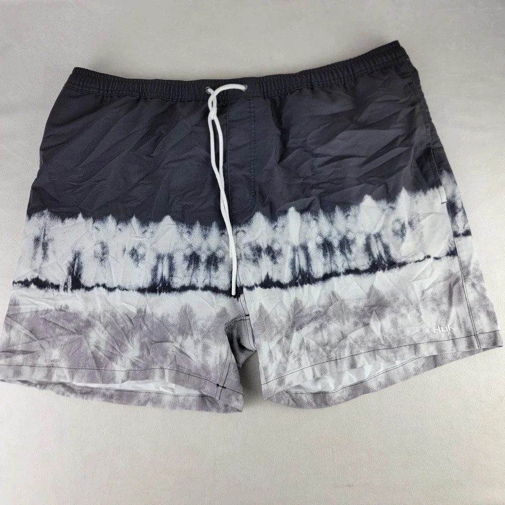 Huk Performance Fishing XXL Swim Trunks Tie Dye Gray White Men's Shorts Pool
